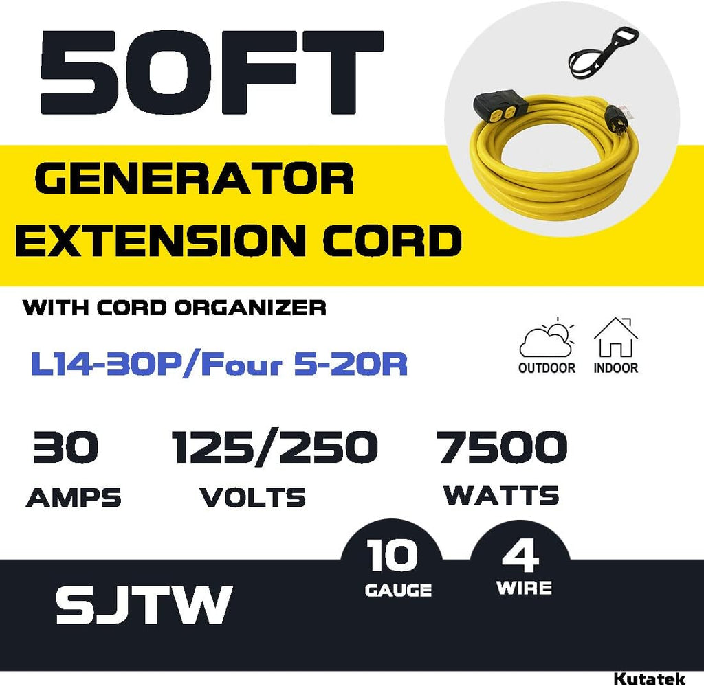 40Ft L14-30P to Four 5-20R 30 Amp Generator Power Cord V93647