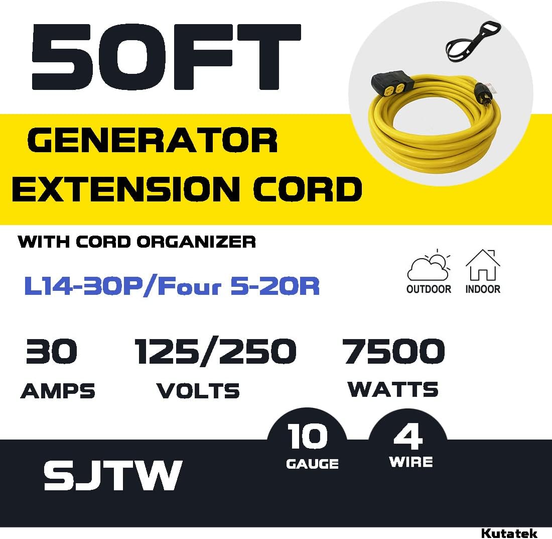 40Ft L14-30P to Four 5-20R 30 Amp Generator Power Cord V93647