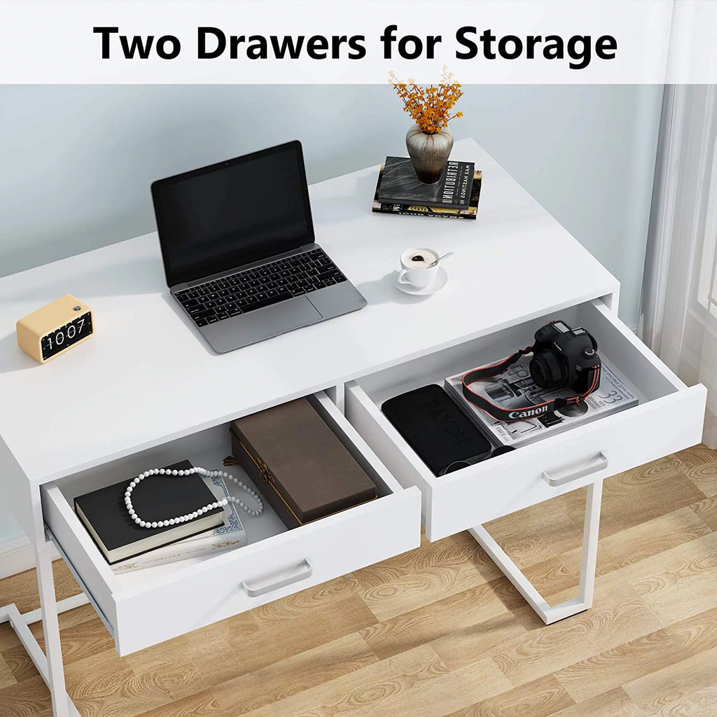 White Computer Desk with Drawers B624045