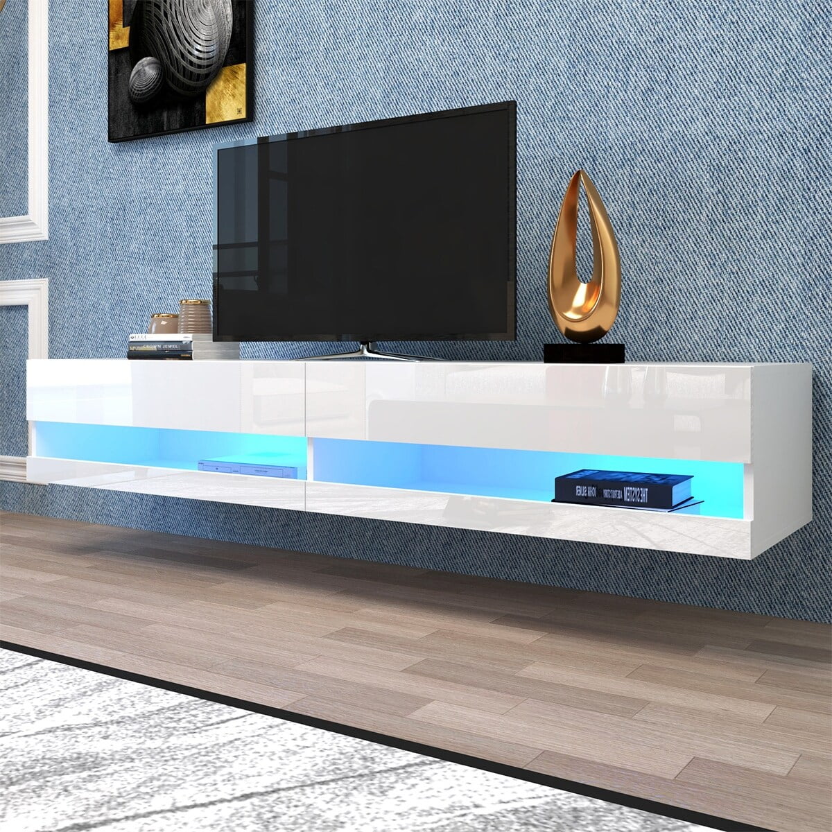 White 80" Wall Mounted Floating TV Stand with LED U686244