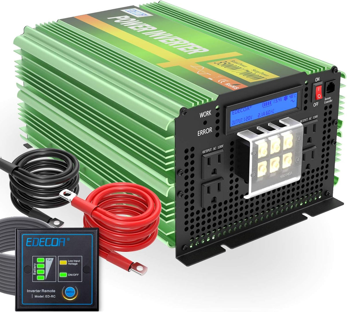 3500W Pure Sine Wave Power Inverter DC 12V to AC 120V with LCD Display and Remote Controller K70444