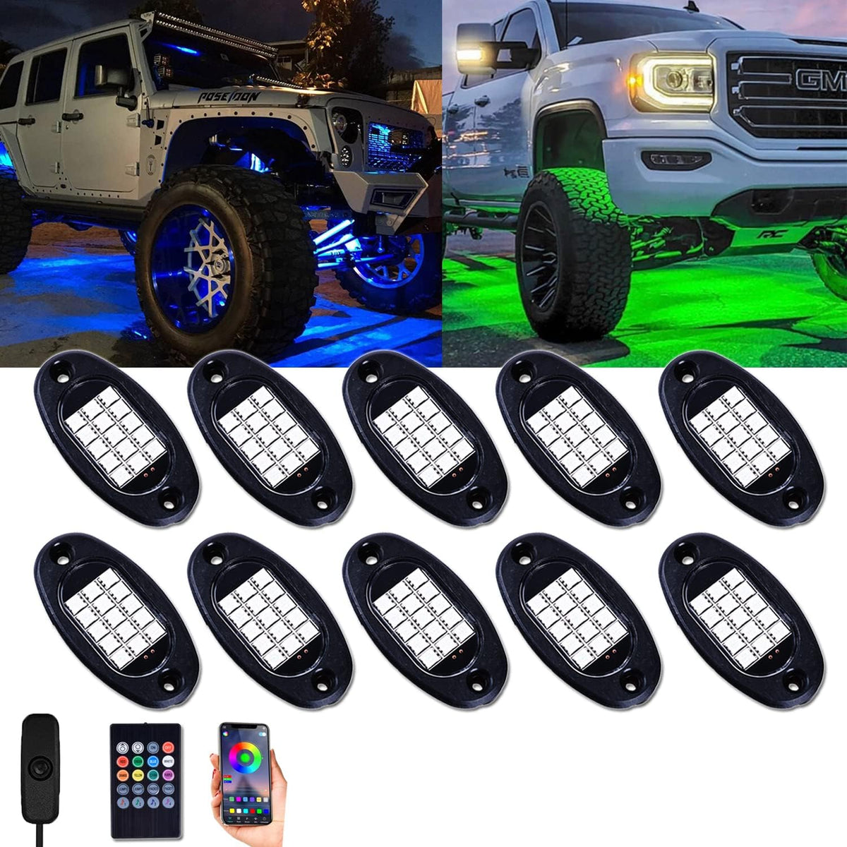 RGB LED Rock Lights 10 Pods W9689