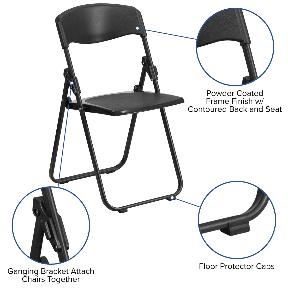 2 Pack Heavy Duty Black Plastic Folding Chair S624091