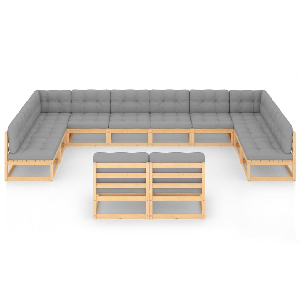 12 Piece Gray Cushioned Pinewood Sectional Outdoor Furniture Set L673501
