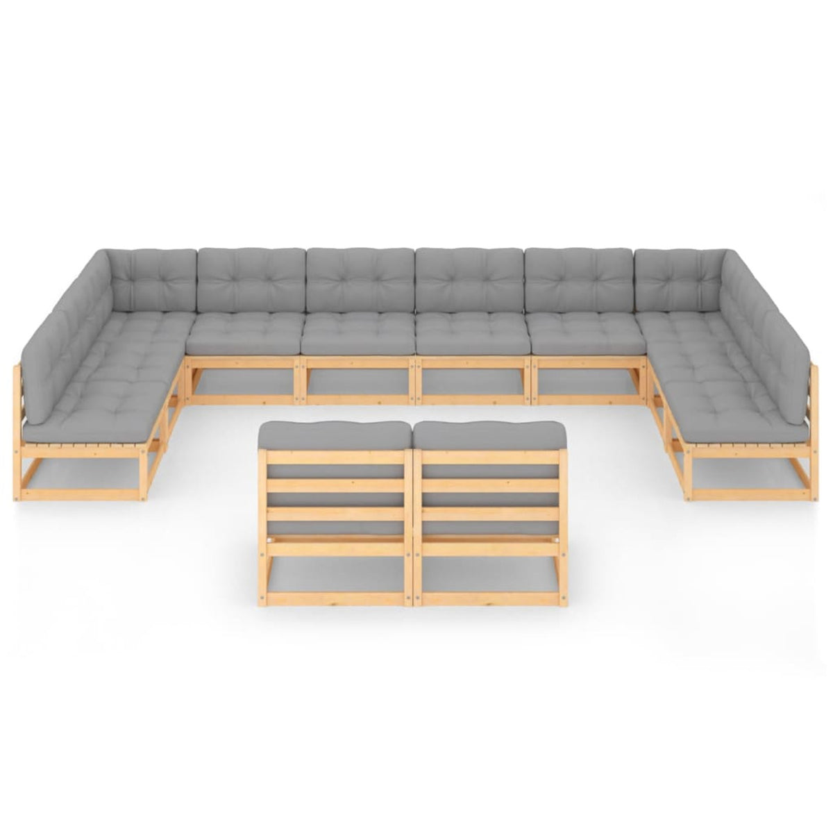 12 Piece Gray Cushioned Pinewood Sectional Outdoor Furniture Set L673501