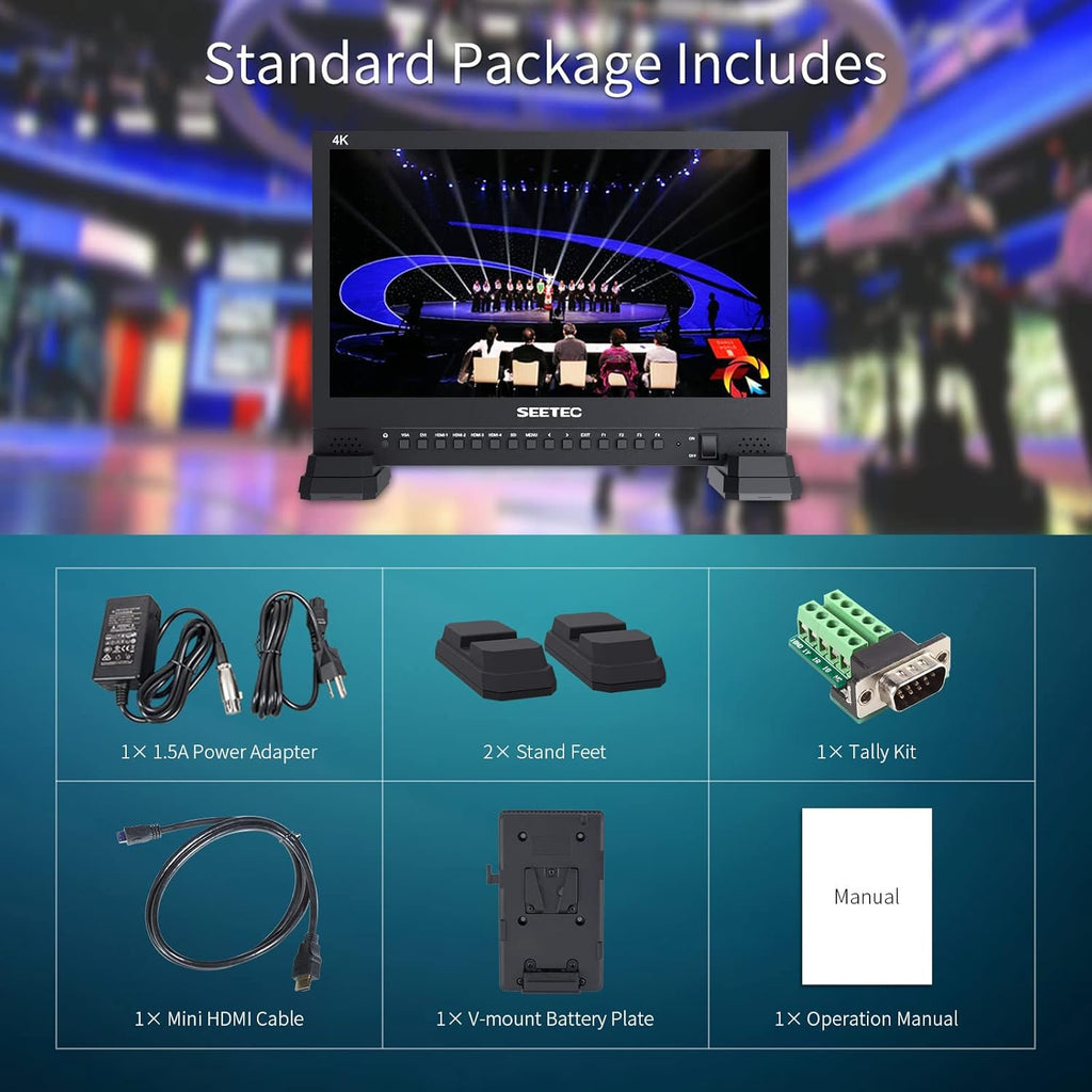 15.6 Inch Broadcast LCD Monitor with IPS UHD 3840x2160 SDI Input and Output 4xHDMI Inputs Quad Split Display T1874