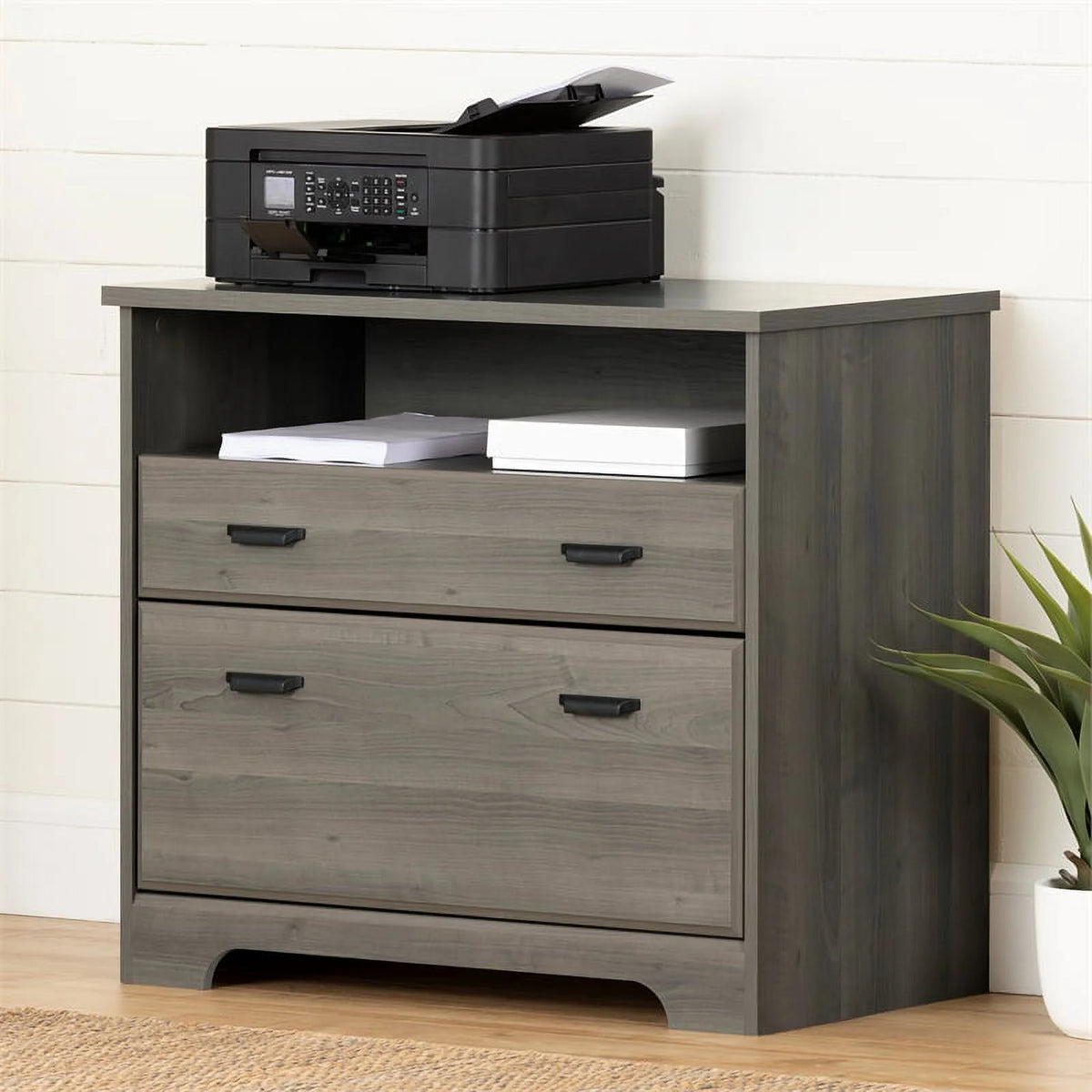 Gray Maple Desk with Hutch and 2-Drawer File Cabinet Set L68705