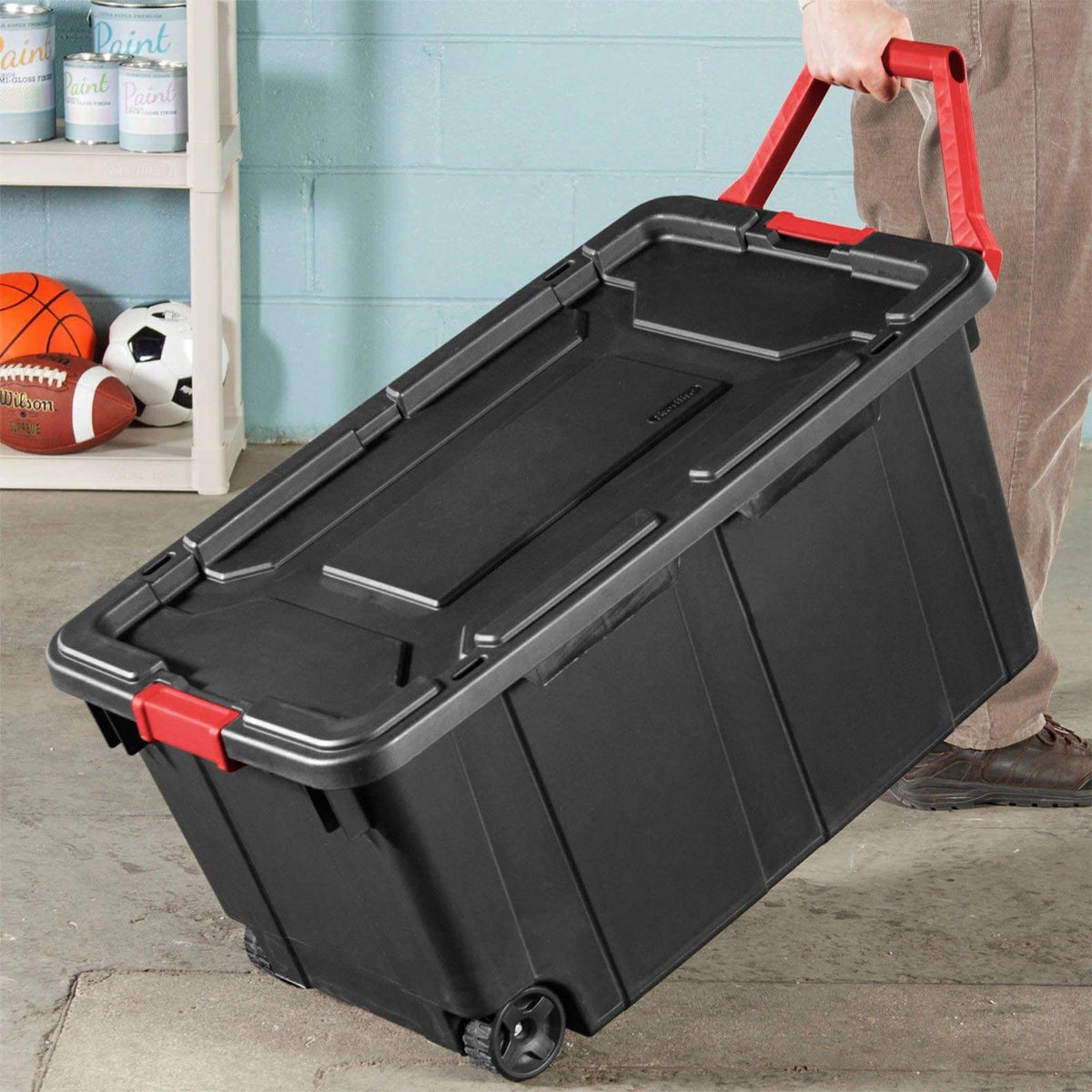 Black 8 Pack 40 Gallon Wheeled Storage Tote D2809