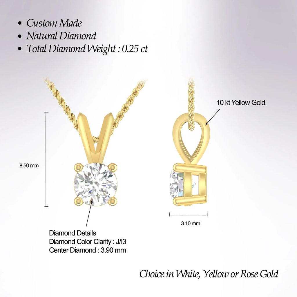 10K Yellow Gold Diamond Solitaire Pendant Necklace J16626