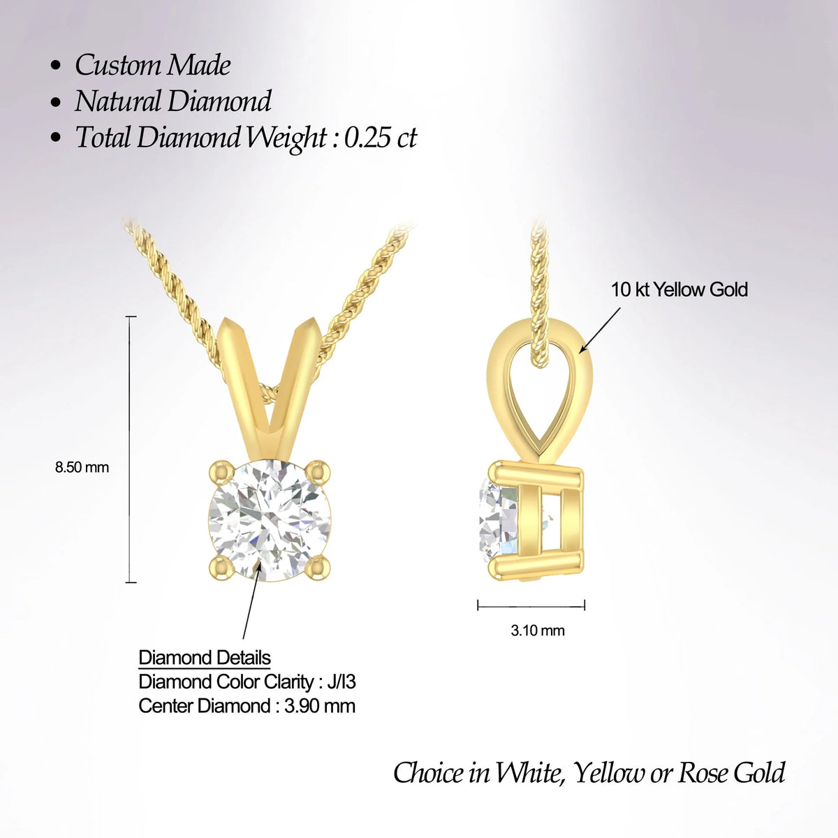 10K Yellow Gold Diamond Solitaire Pendant Necklace J16626