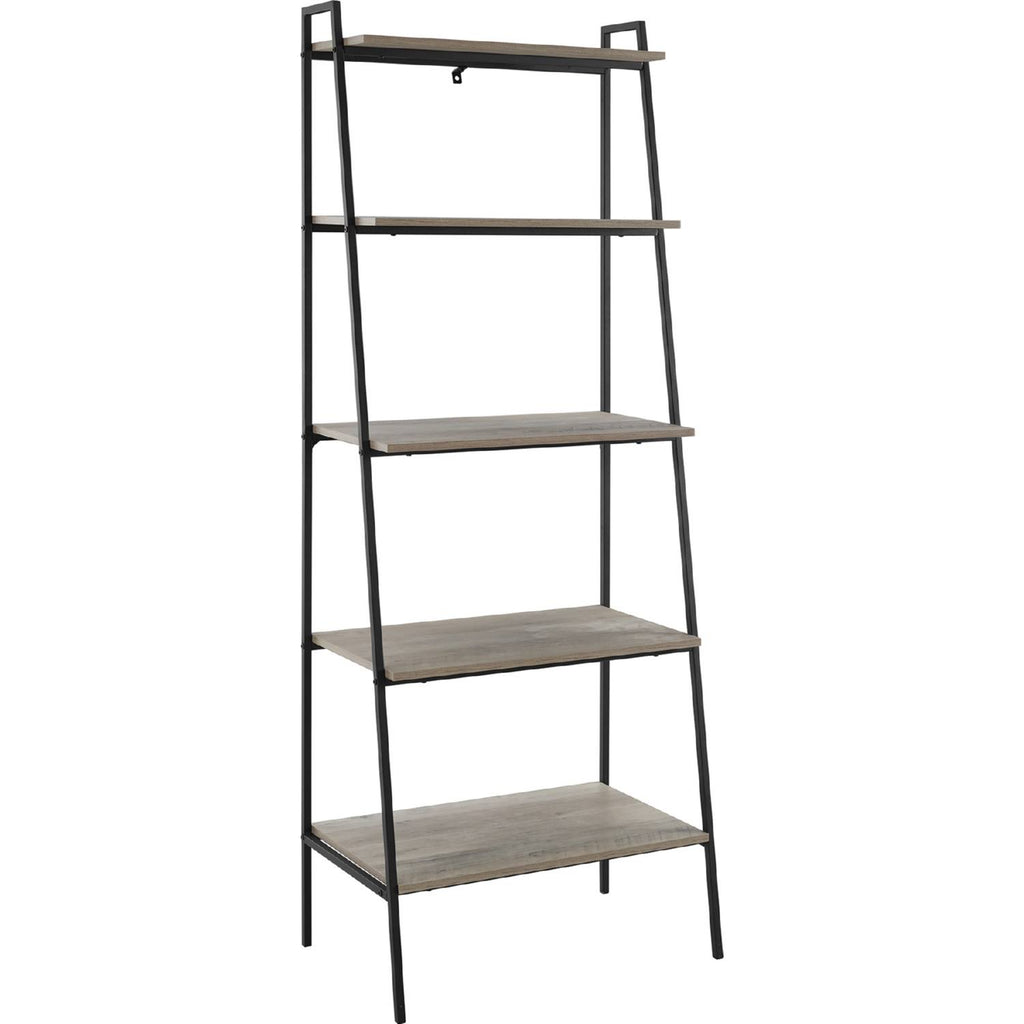 Dark Walnut Industrial Wood Ladder Bookcase C754