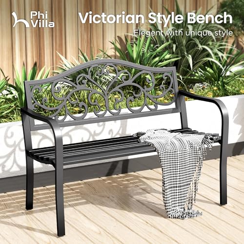 43 Inch Cast Iron Steel Frame Outdoor Garden Bench H641877