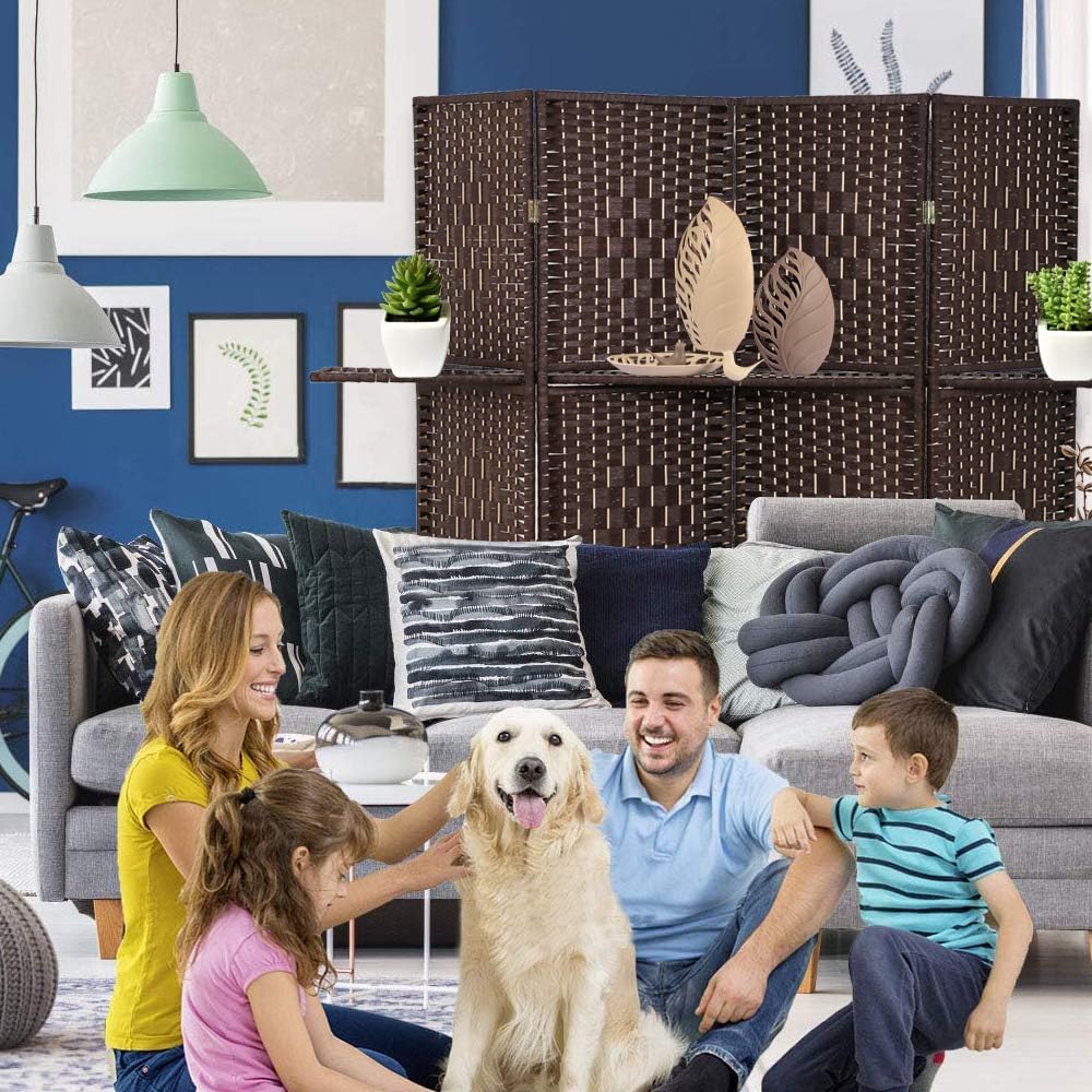 6 FT Tall Extra-Wide Folding Privacy Partition with 2 Shelves Brown C4334