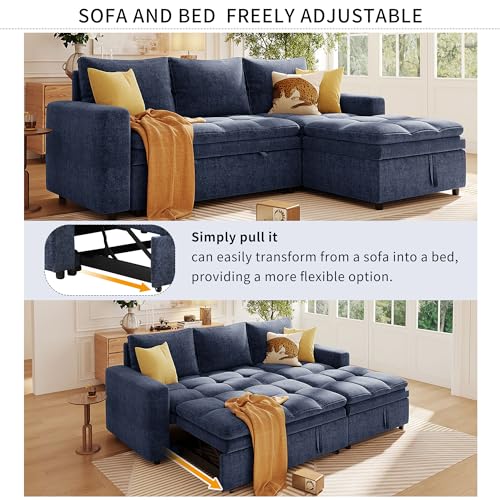 Grey 3 Seat Polyester Modular Sofa with Storage Chaise and Pullout Bed W443449