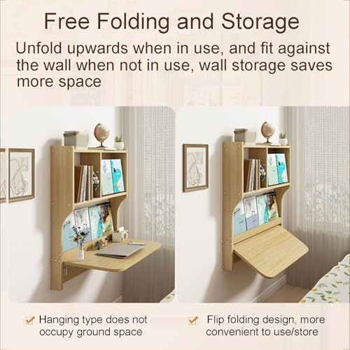 Brown Wall Mounted Drop-Leaf Table with Storage Shelves R160621