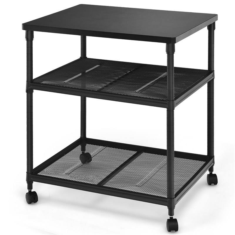 3-Tier Printer Stand Rolling Cart with Adjustable Shelf and Swivel Wheel Black T6999