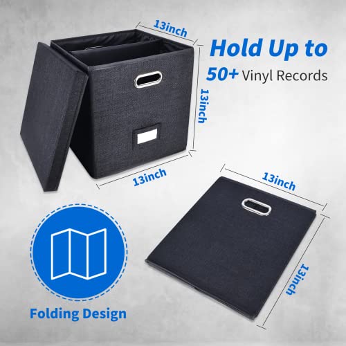Vinyl Record Storage Box with Lid Black K289