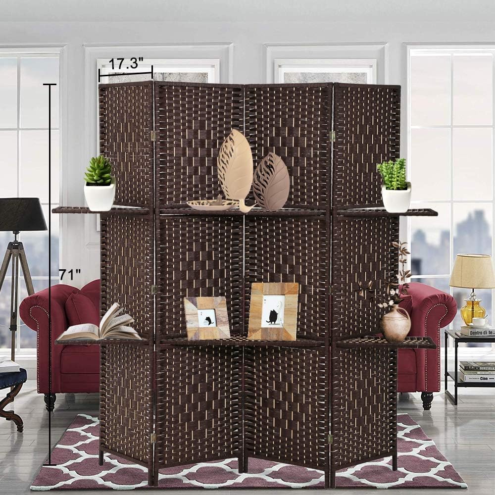 6 FT Tall Extra-Wide Folding Privacy Partition with 2 Shelves Brown C4334