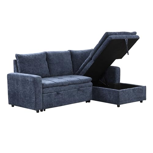 Grey 3 Seat Polyester Modular Sofa with Storage Chaise and Pullout Bed W443449