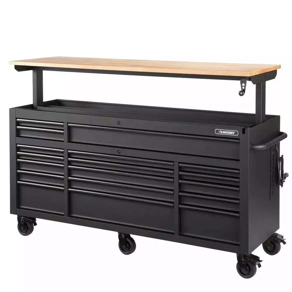 72 IN. W 18-Drawer Deep Tool Chest Mobile Workbench in Matte Black with Adjustable-Height Hardwood Top K550