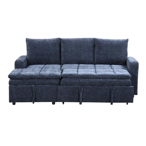 Grey 3 Seat Polyester Modular Sofa with Storage Chaise and Pullout Bed W443449