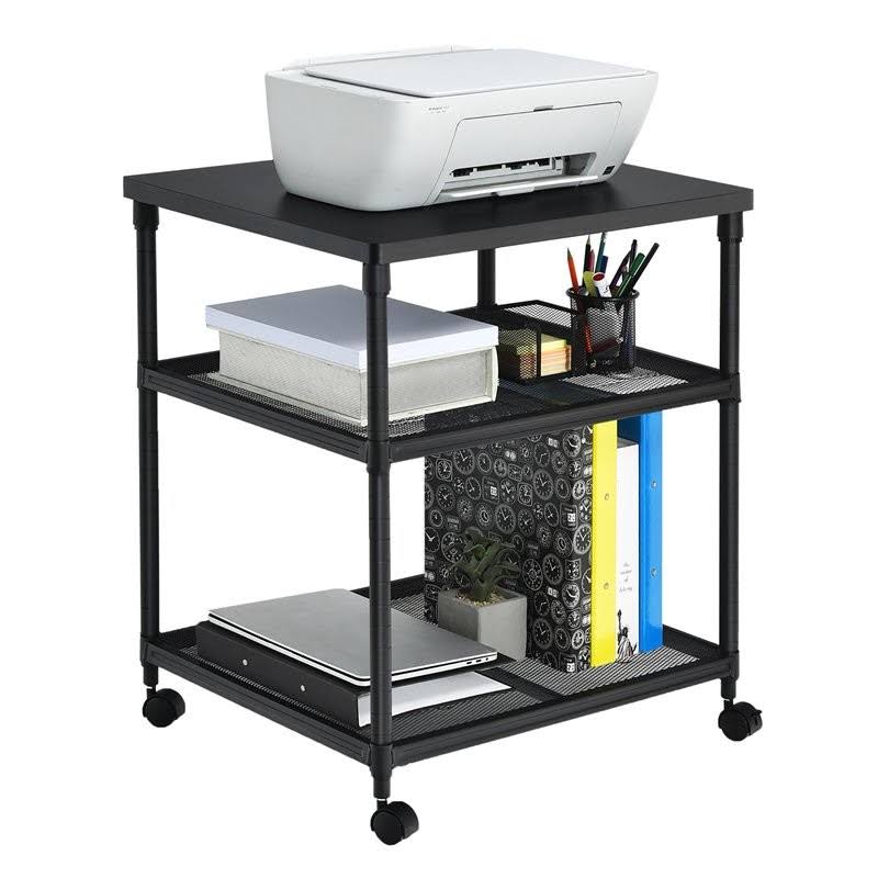 3-Tier Printer Stand Rolling Cart with Adjustable Shelf and Swivel Wheel Black T6999