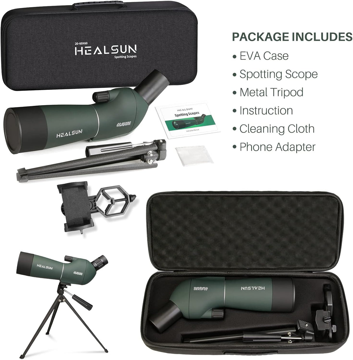 20-60x60 Spotting Scope with Carrying Case, Tripod and Smartphone Adapter Y195075