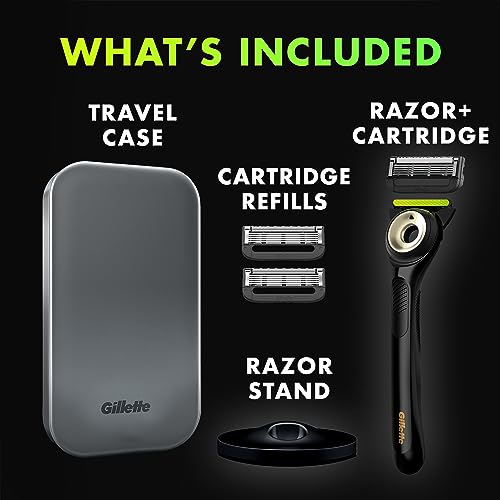 Gold Edition Razor with Exfoliating Bar, 1 Handle, 3 Razor Blade Refills, 1 Travel Case, 1 Premium Magnetic Stand O12360