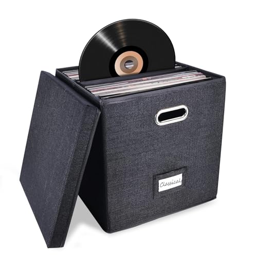 Vinyl Record Storage Box with Lid Black K289