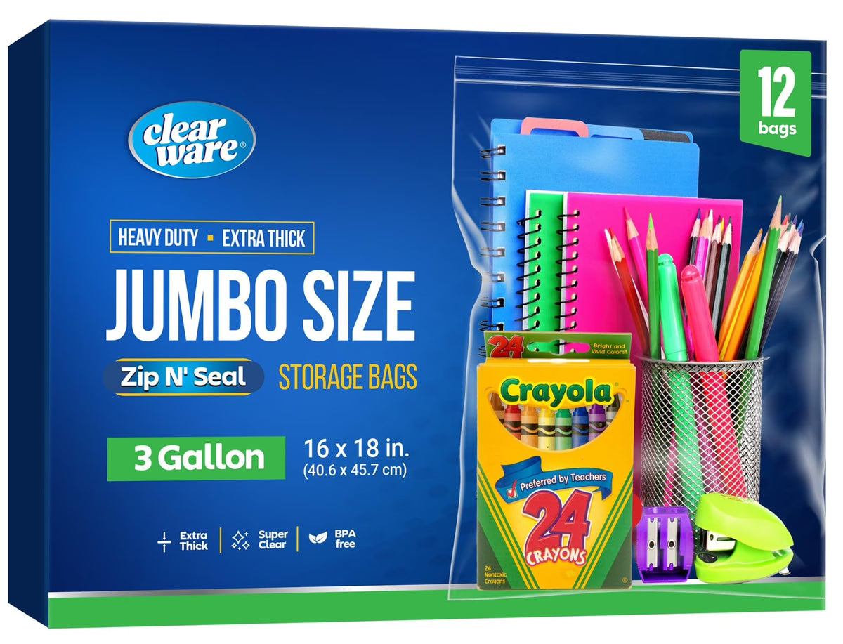 Extra Large 3 Gallon Storage Bags with Zipper, 16x18 Inch Thick Plastic, Reusable Freezer Bags B4866