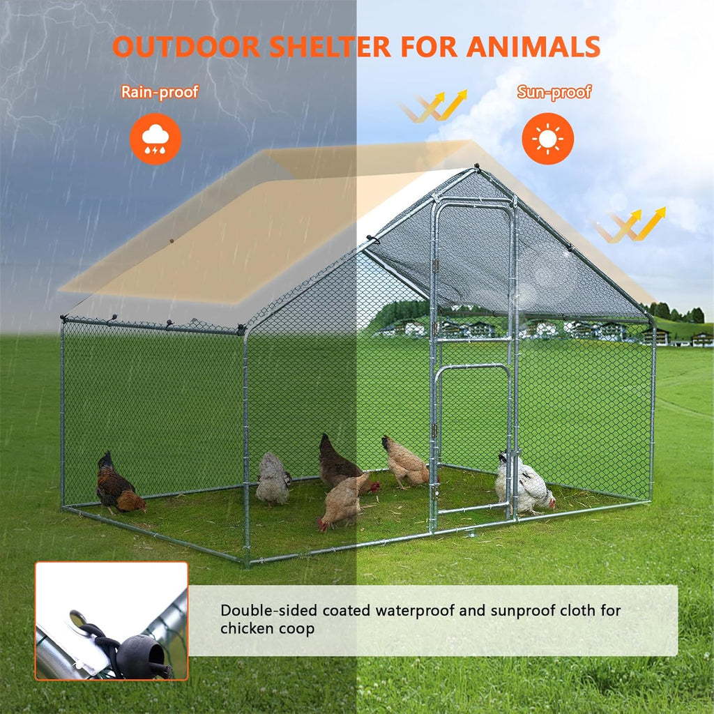 Large Metal Chicken Coop with Anti-UV Cover (9.8 * 6.6FT) H63516