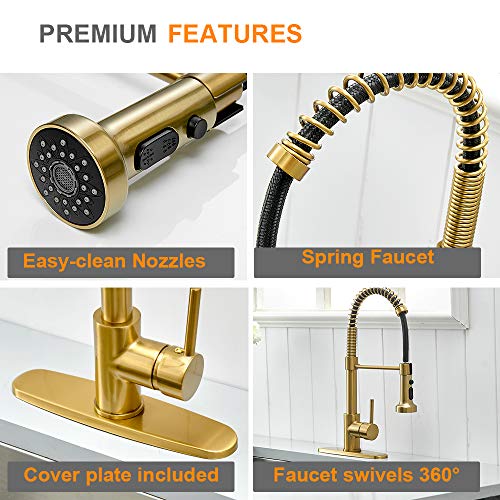 Matte Black&Brushed Nickel Spring Kitchen Faucet with Pull Down Sprayer C158563