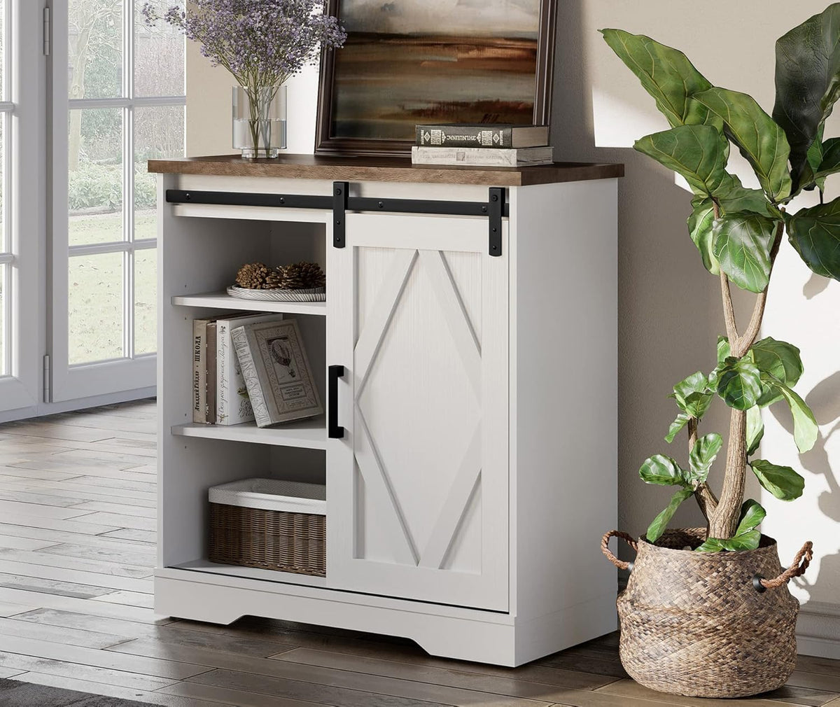 White Sliding Barn Door Buffet Sideboard Cabinet N158179