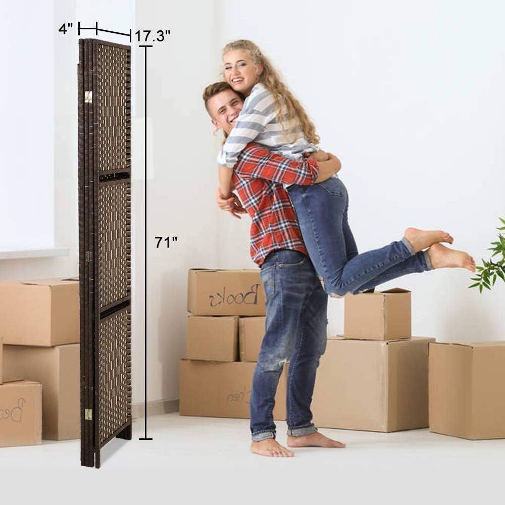 6 FT Tall Extra-Wide Folding Privacy Partition with 2 Shelves Brown C4334