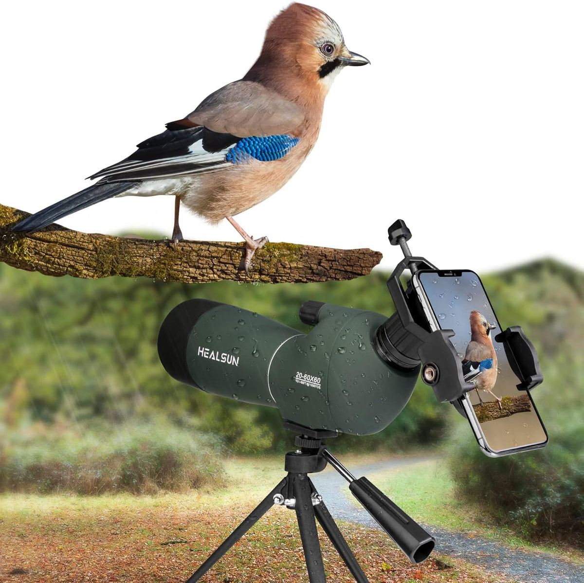 20-60x60 Spotting Scope with Carrying Case, Tripod and Smartphone Adapter Y195075