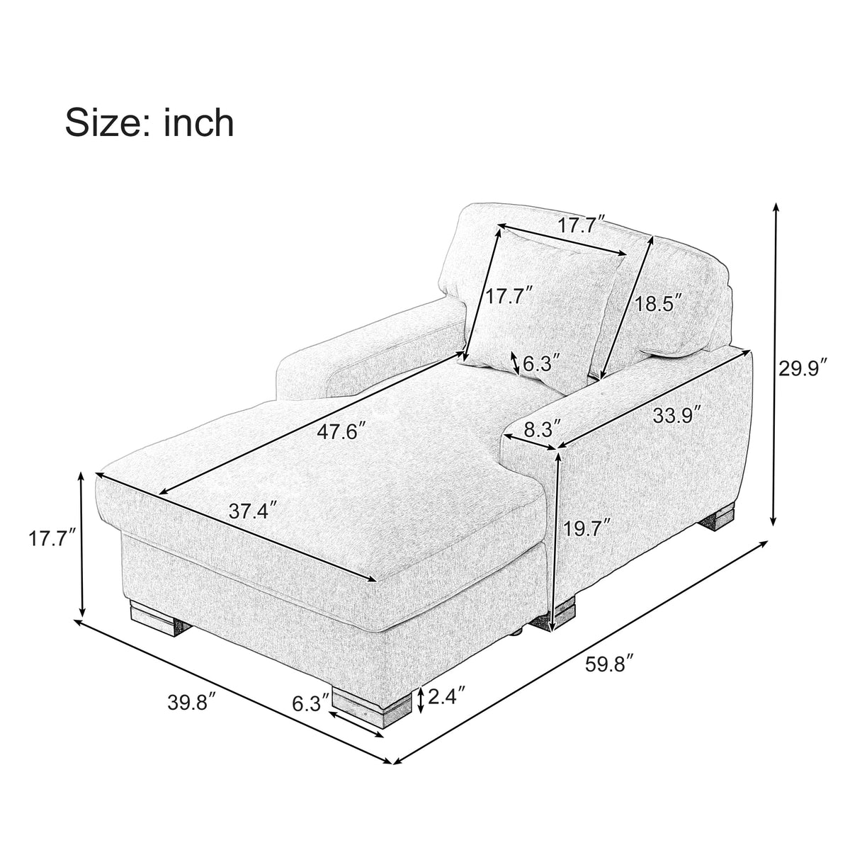 Gray Velvet Oversized Chaise Lounger Sleeper Sofa R758