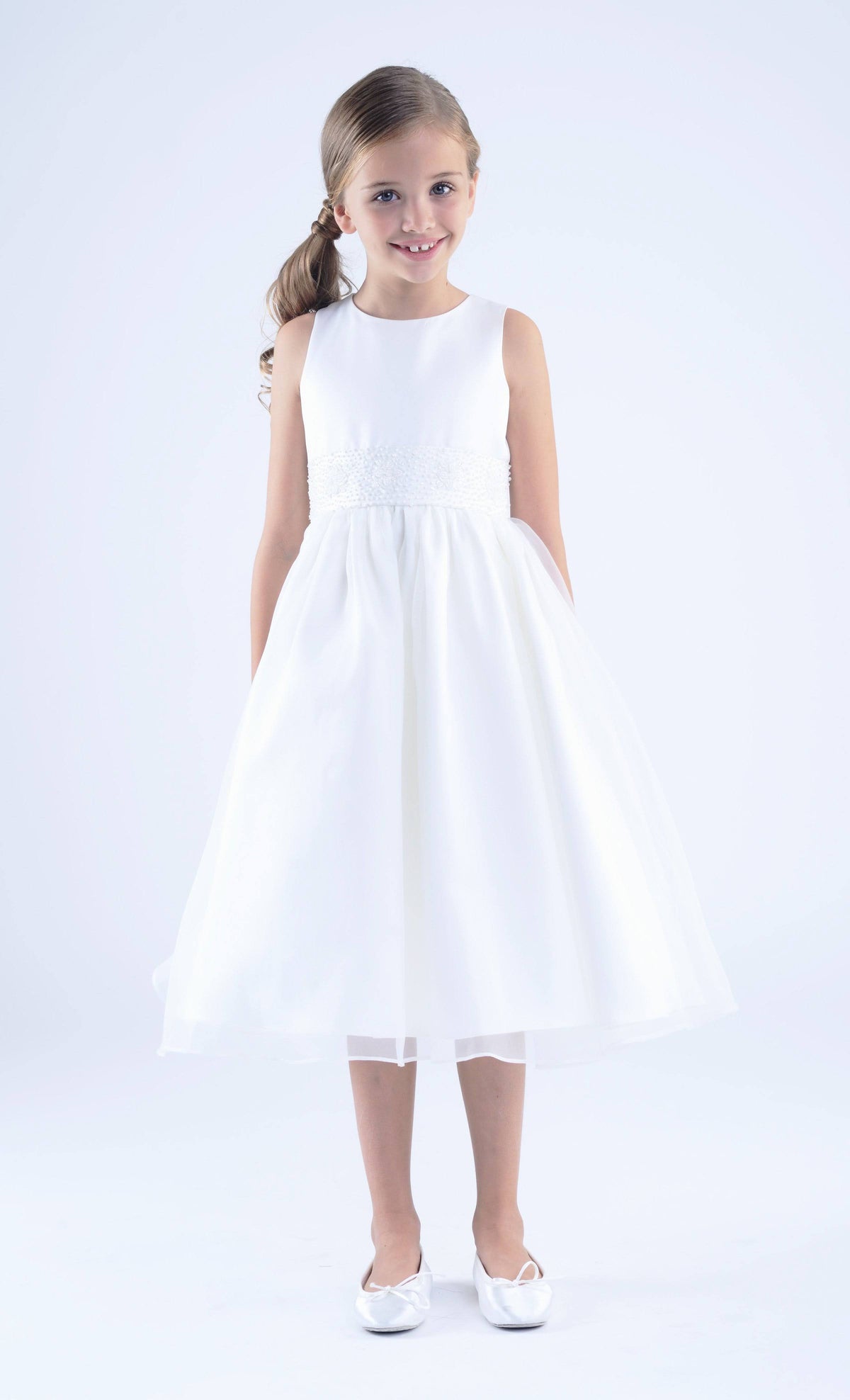 Champagne Beaded Sash Organza Dress S917