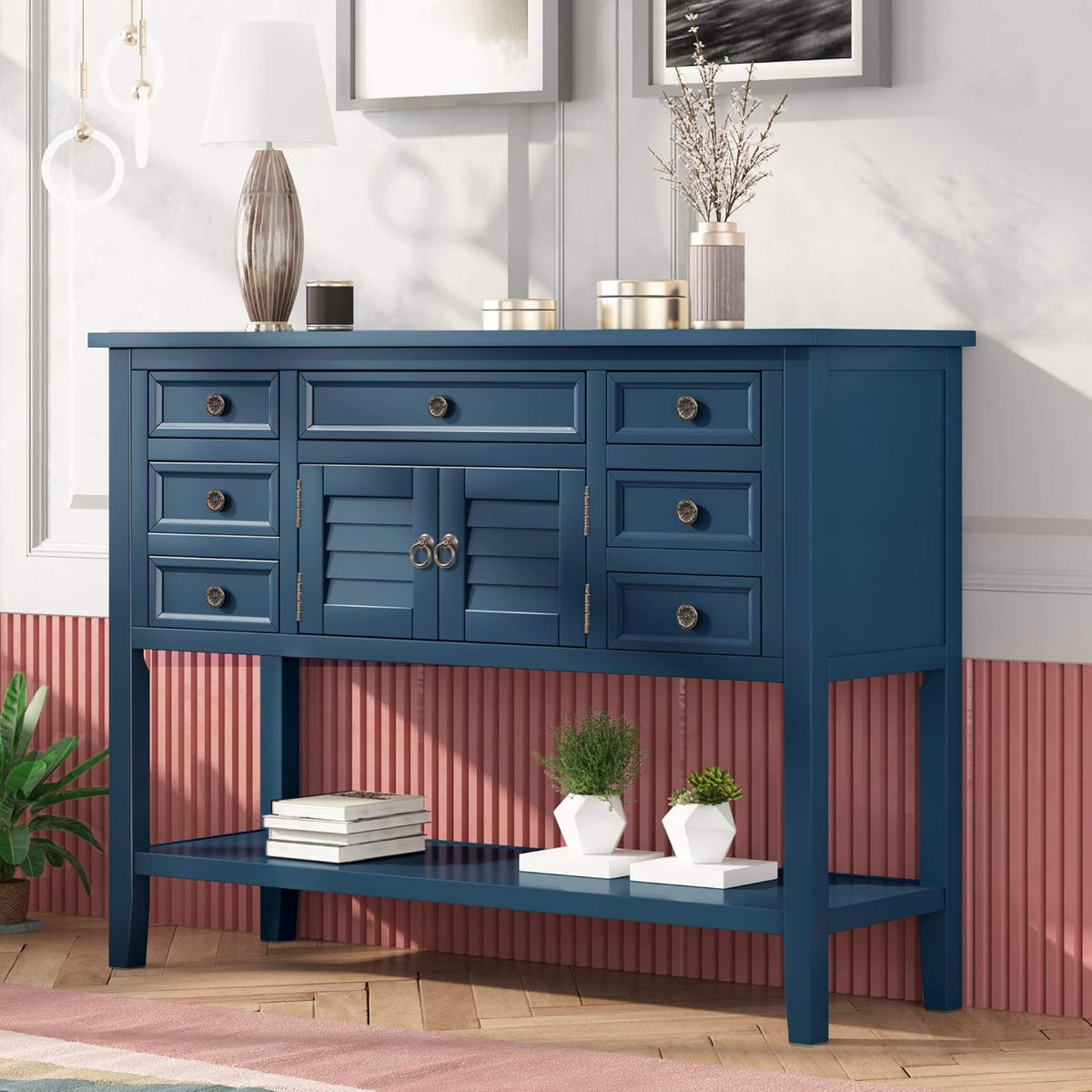 45 Console Table with 7 Drawers Cabinet and Bottom Shelf Sideboard I99257