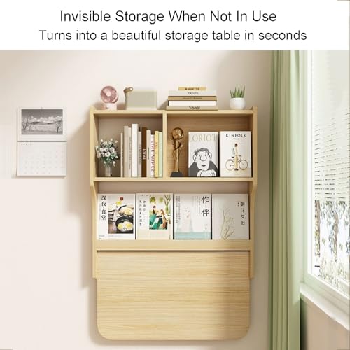 Brown Wall Mounted Drop-Leaf Table with Storage Shelves R160621