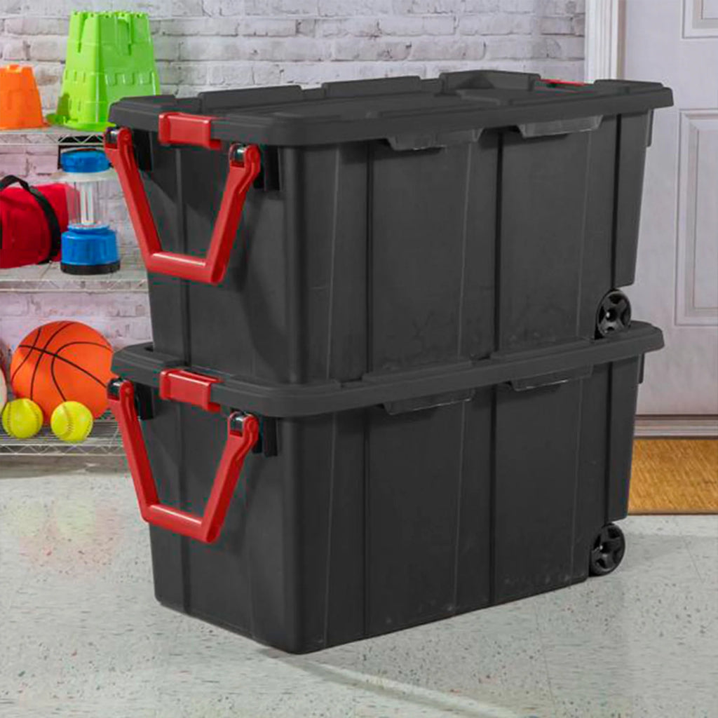 Black 8 Pack 40 Gallon Wheeled Storage Tote D2809