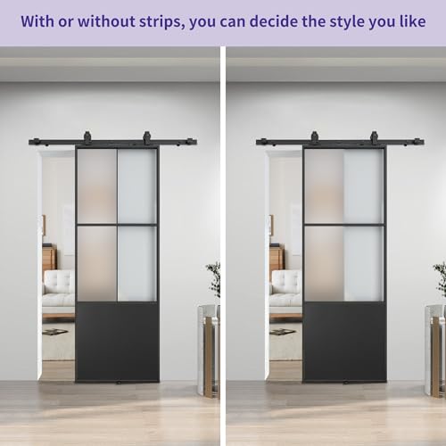Black 3-Panel Frosted Tempered Glass Sliding Barn Door W56496