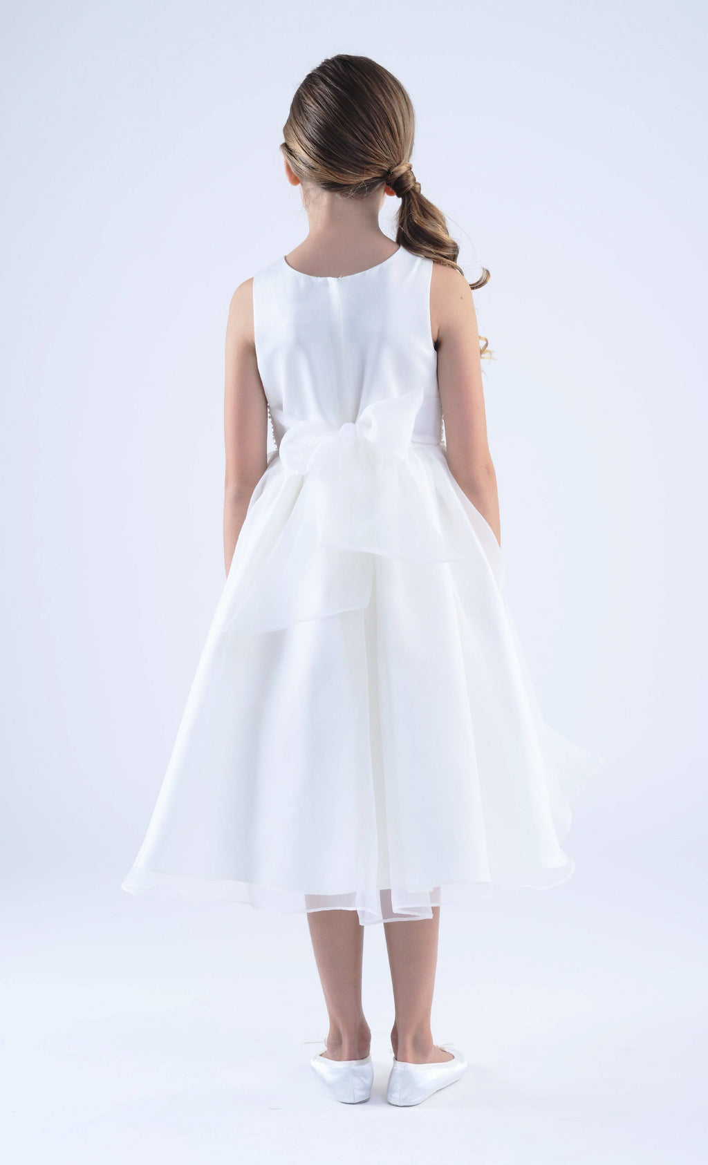 Champagne Beaded Sash Organza Dress S917