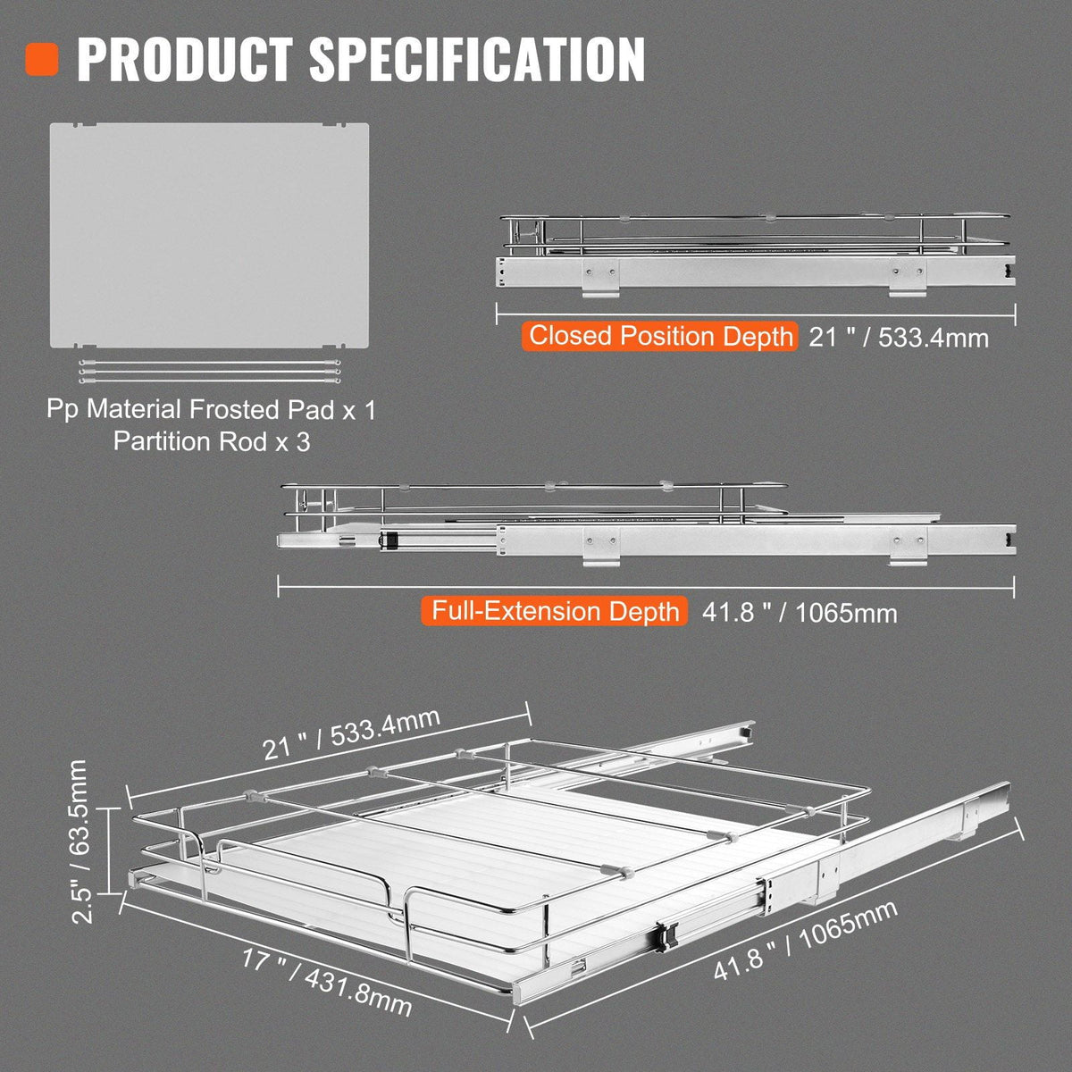 Chrome Plated Steel Pull Out Cabinet Organizer E5070