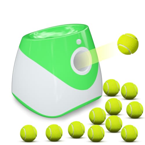 Automatic Dog Ball Thrower Launcher with 12 PCS Tennis Balls, Green M282930