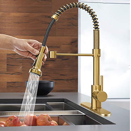 Matte Black&Brushed Nickel Spring Kitchen Faucet with Pull Down Sprayer C158563