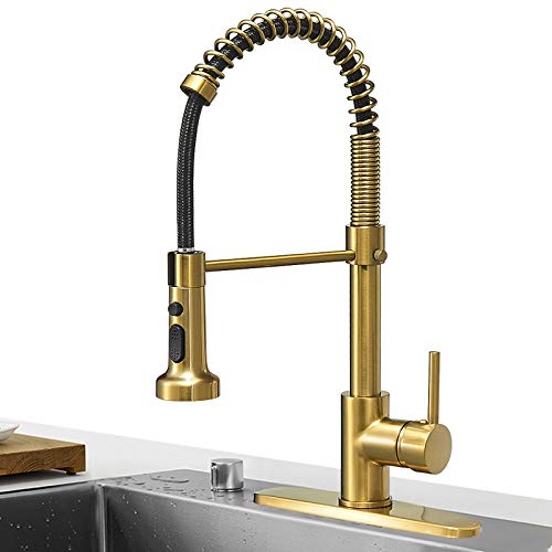 Matte Black&Brushed Nickel Spring Kitchen Faucet with Pull Down Sprayer C158563