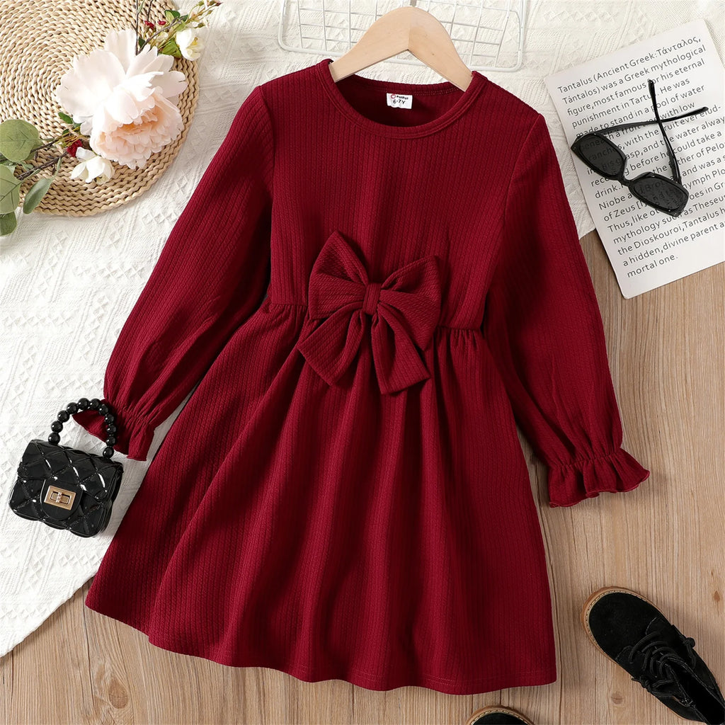Red 3D Bowknot Long Sleeve Dress T860508