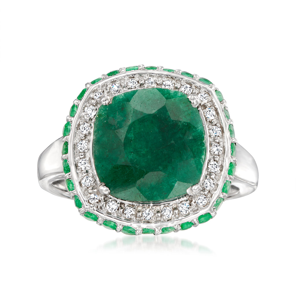 Emerald and White Topaz Ring in Sterling Silver G3555