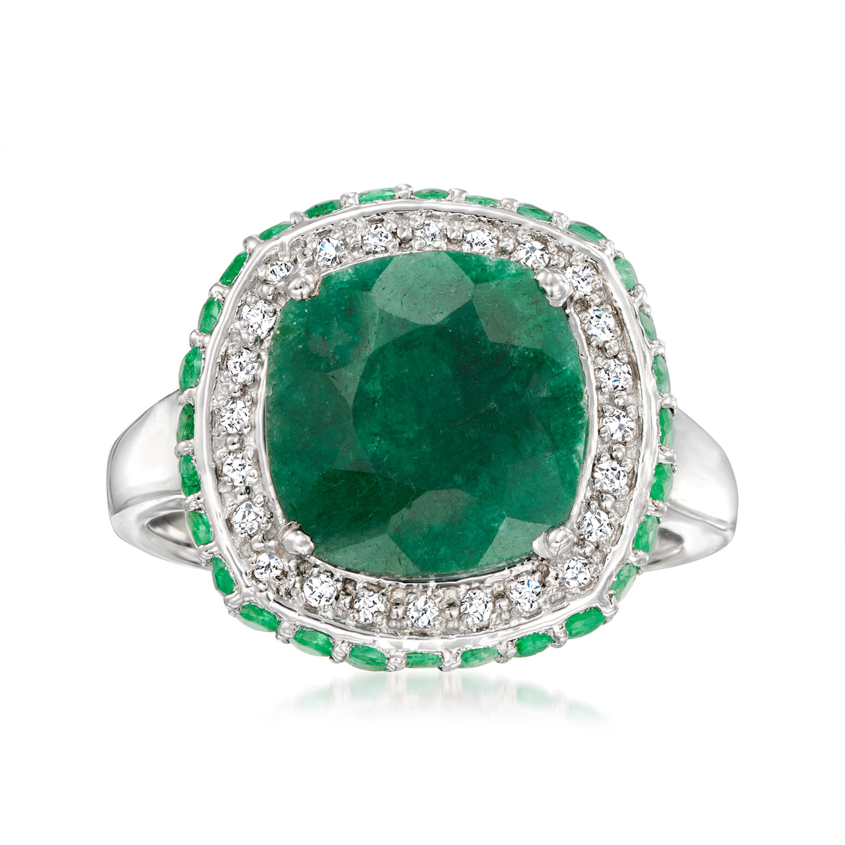 Emerald and White Topaz Ring in Sterling Silver G3555
