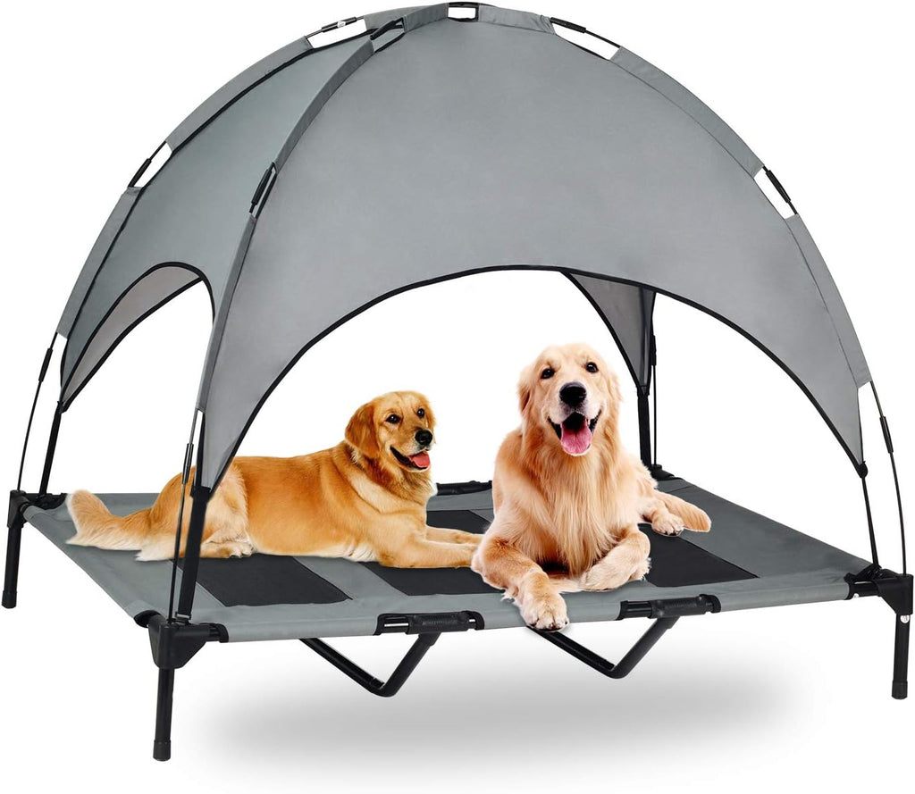 Elevated Pet Cot with Canopy, 1680D Oxford Fabric Raised Mesh Cot, Large, Brown N843501